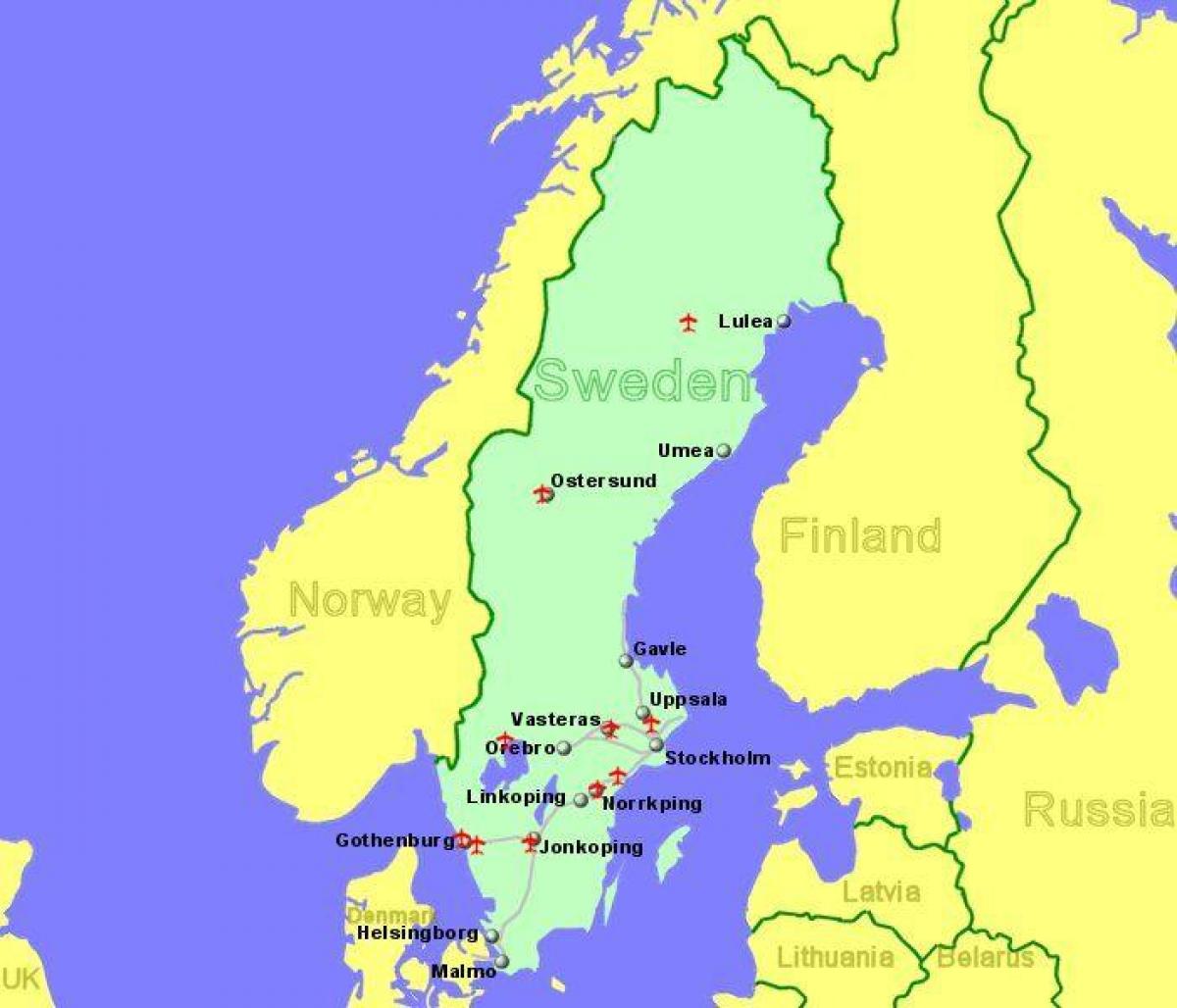 خريطة المطارات في السويد