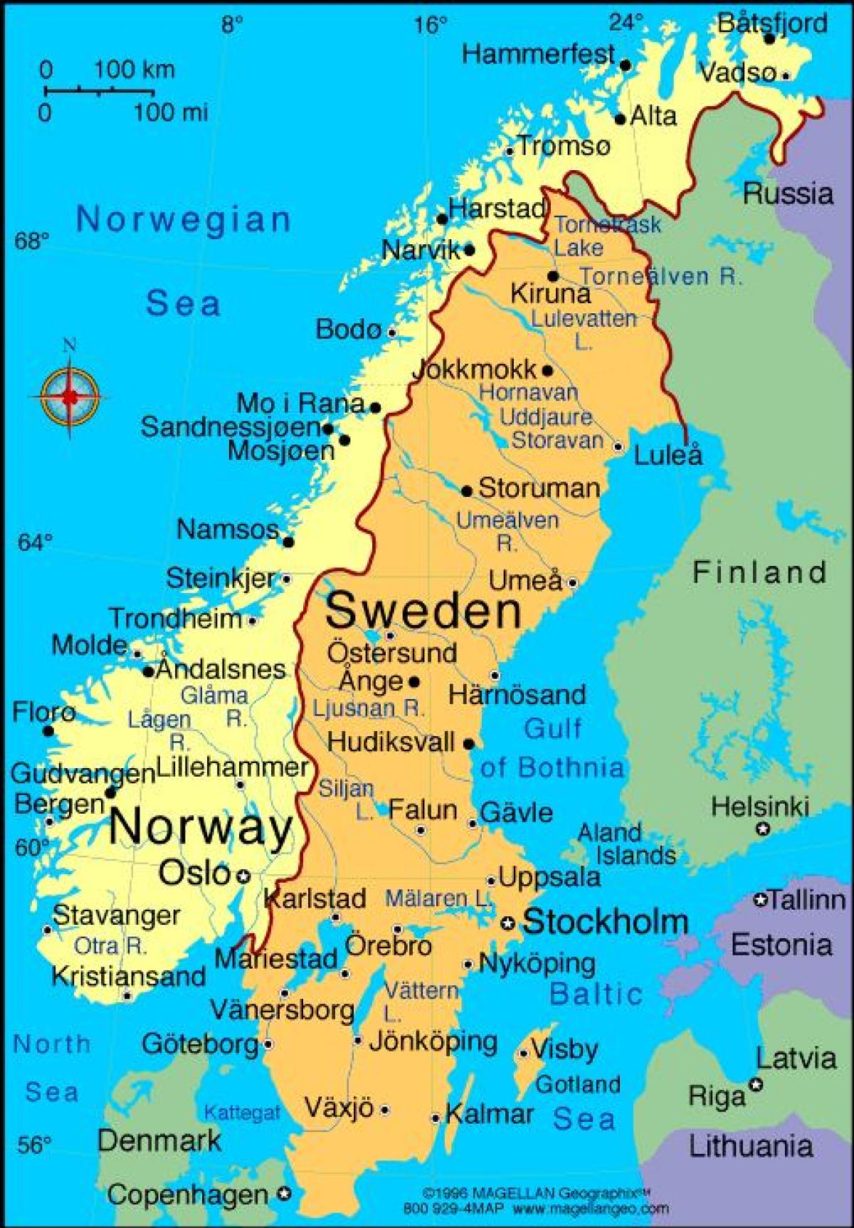 Норвегия и Швеция на карте